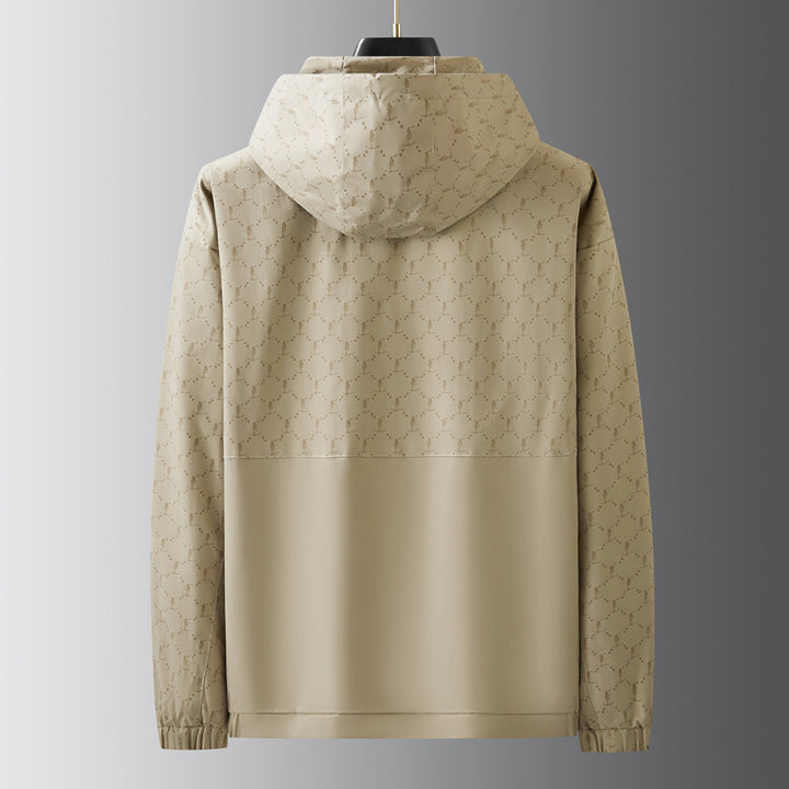 Men's Light Water-Repellent Hooded Outdoor Jacket with Allover Pattern and Large Pockets Mune Fashion