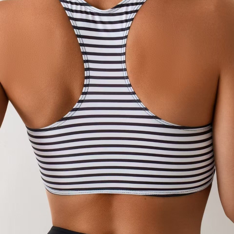 Women's High-Waisted Bikini Set with Striped Top Mune Fashion