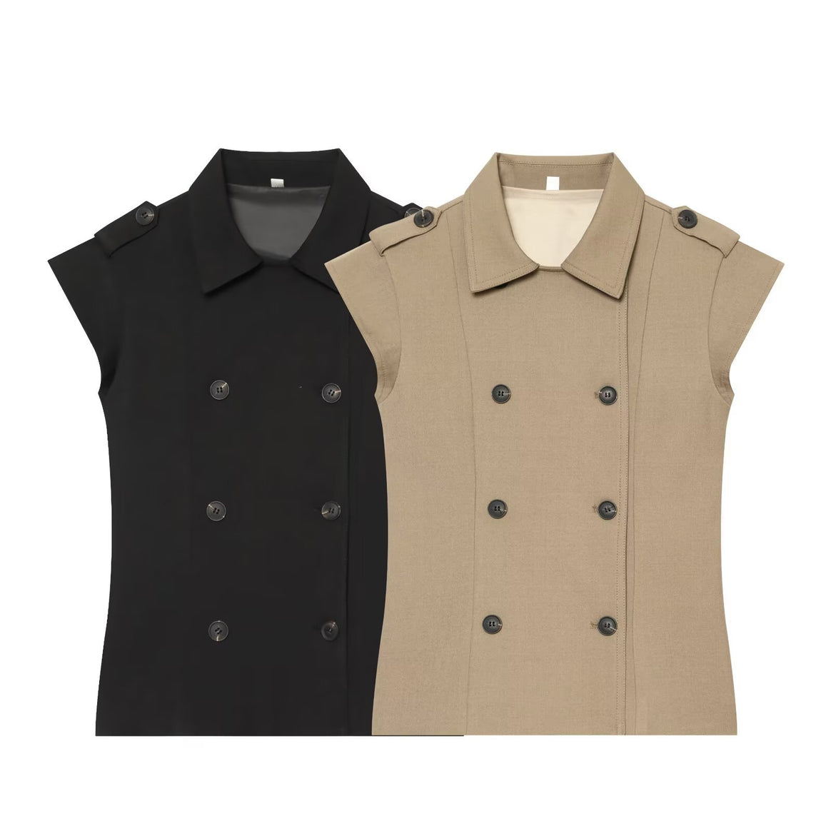Women's Sleeveless Trench Vest with Double Breasted and Epaulettes Mune Fashion