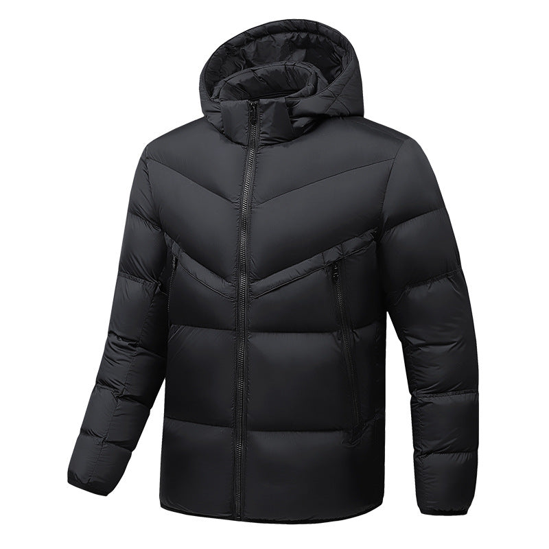 Men's Lightweight Down-Look Padded Jacket with Hood, Windproof Thermal Insulation and Vertical Zip Pockets Mune Fashion