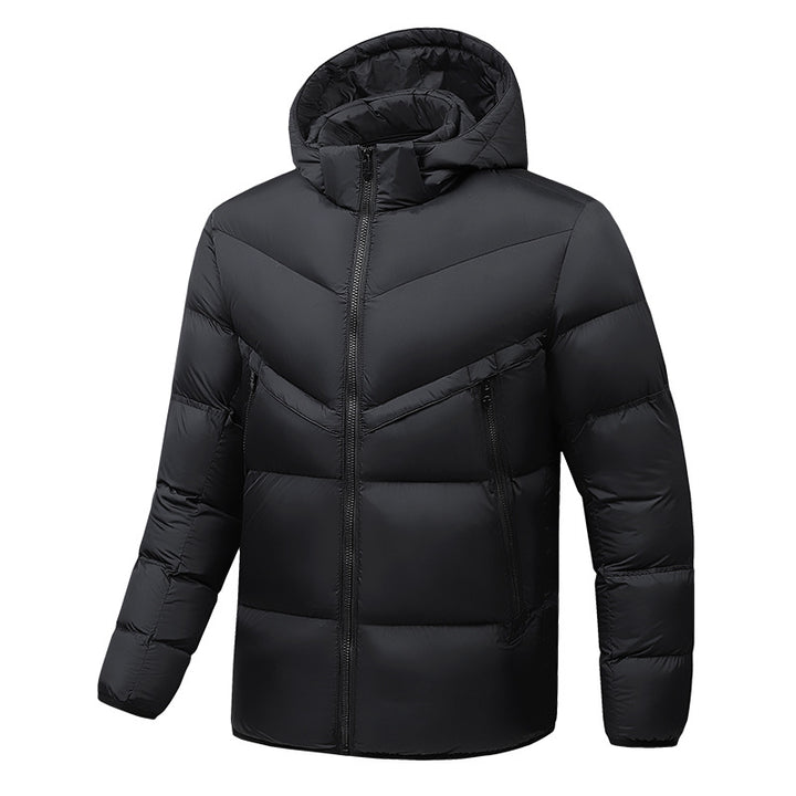 Men's Lightweight Down-Look Padded Jacket with Hood, Windproof Thermal Insulation and Vertical Zip Pockets Mune Fashion
