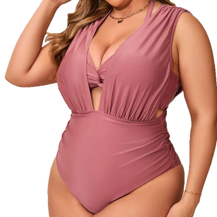 Women One-Piece Swimsuit with Deep V-Neck and Fashionable Knot Mune Fashion