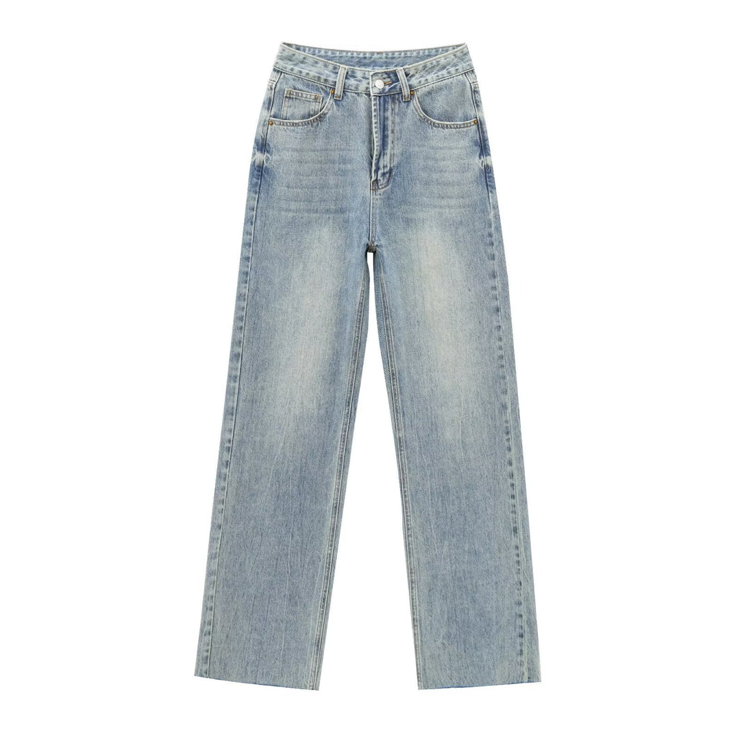 Women's high-waisted wide-leg jeans with wide leg and vintage wash Mune Fashion