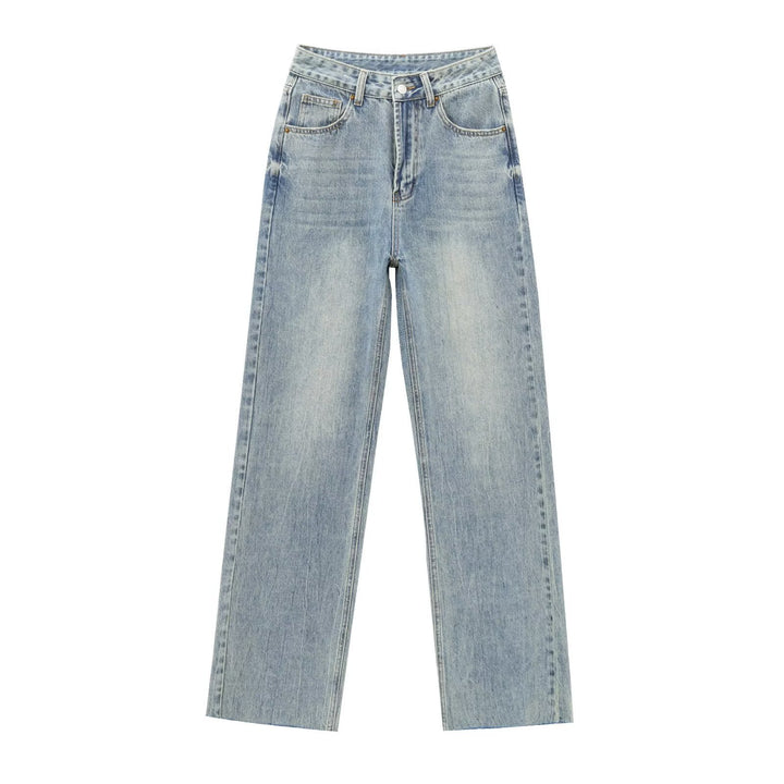 Women's high-waisted wide-leg jeans with wide leg and vintage wash Mune Fashion