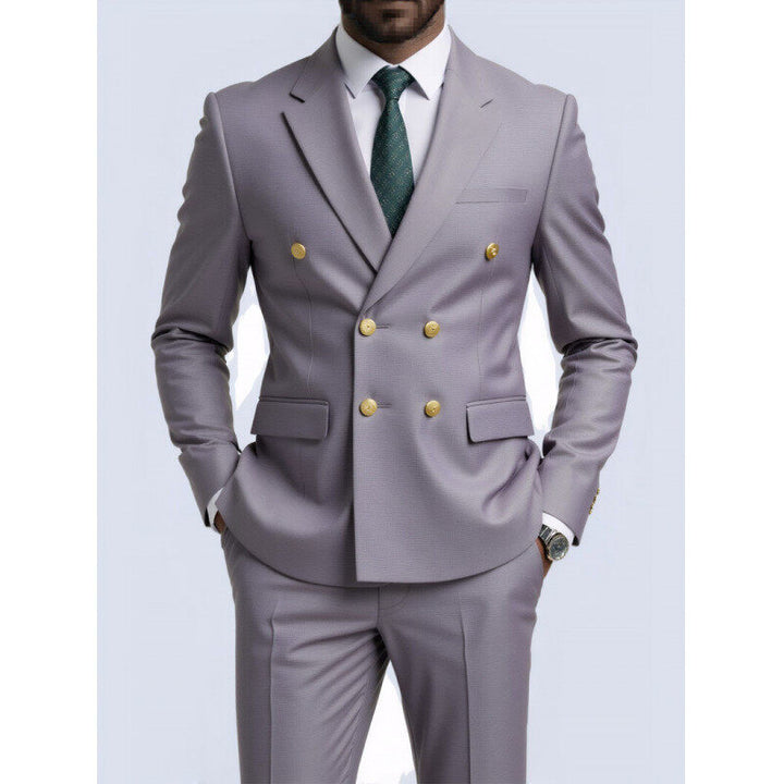 Men's double-breasted Slim-Fit suit with gold decorative buttons and slim business trousers Mune Fashion