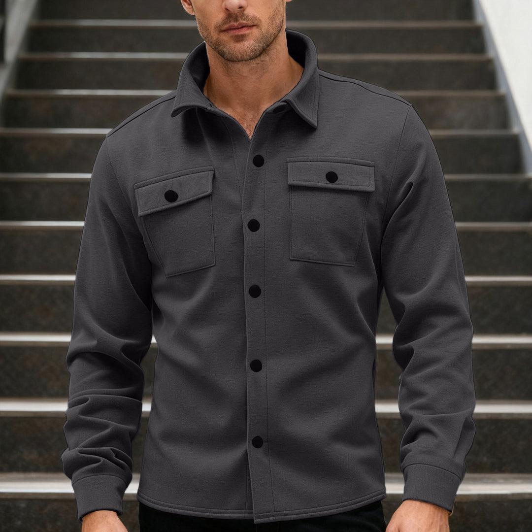 Men's Twill Overshirt with Shirt Collar, Flap Pockets and Straight Hem Mune Fashion