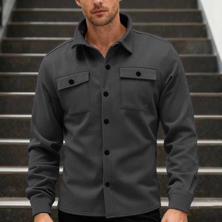 Men's Twill Overshirt with Shirt Collar, Flap Pockets and Straight Hem Mune Fashion