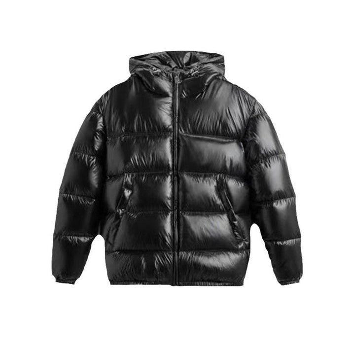 Women's Quilted Padded Hooded Jacket with High-Gloss Surface, Two-Way Zipper and Kangaroo Pockets Mune Fashion