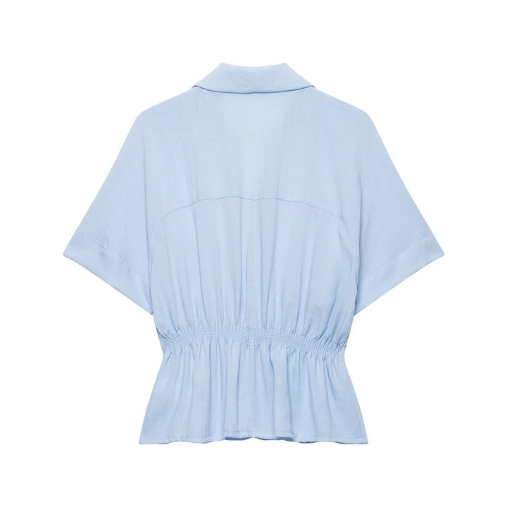 Ladies Short-Sleeved Tailored Blouse Jacket with Zipper and Breast Flaps Drune