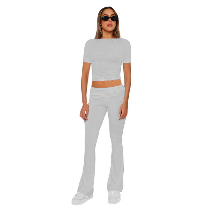 Ladies high waist yoga pants with wrap waistband, flared leg and stretch quality Mune Fashion