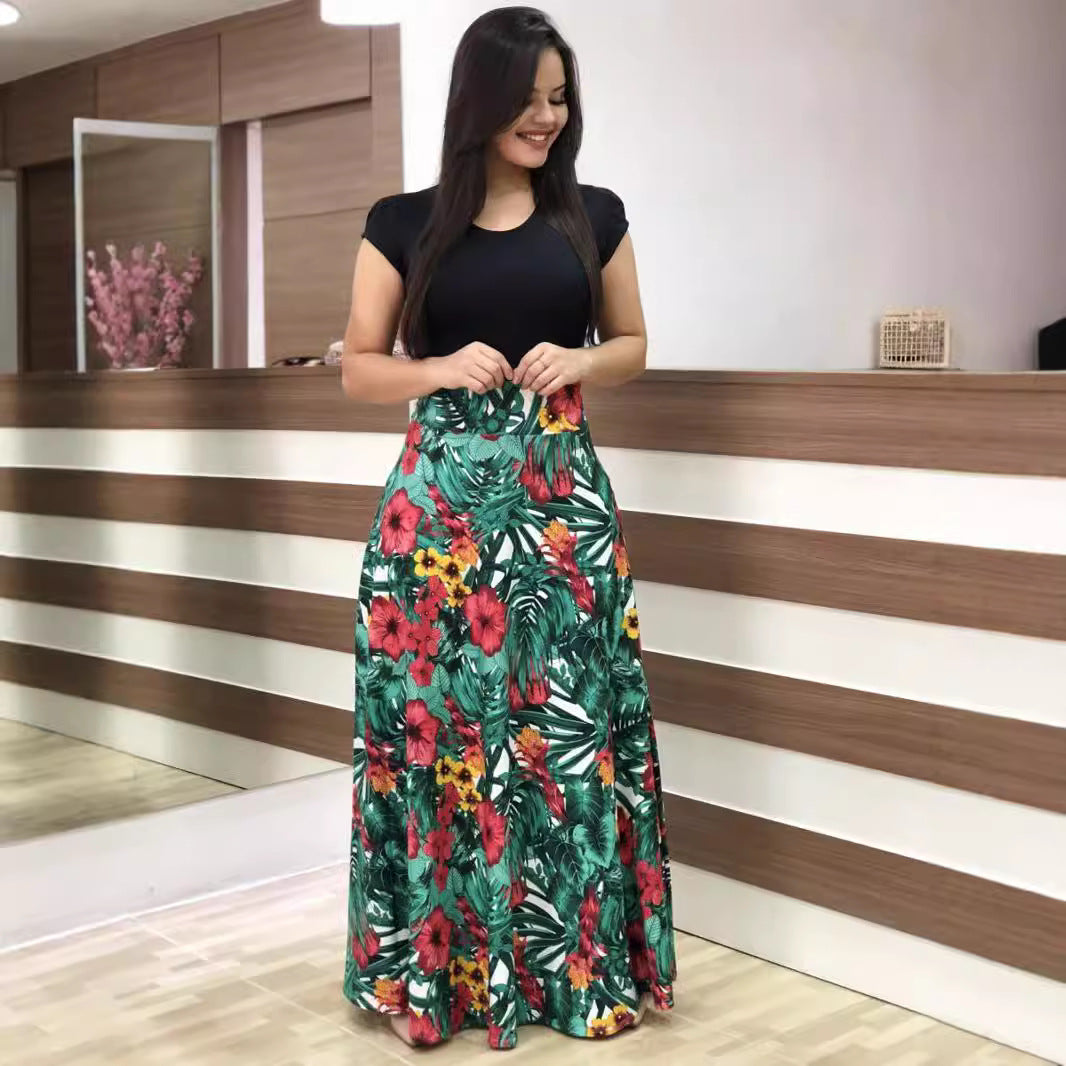Women's Flowing Maxi Skirt with High Waist and Large Floral Print Mune Fashion