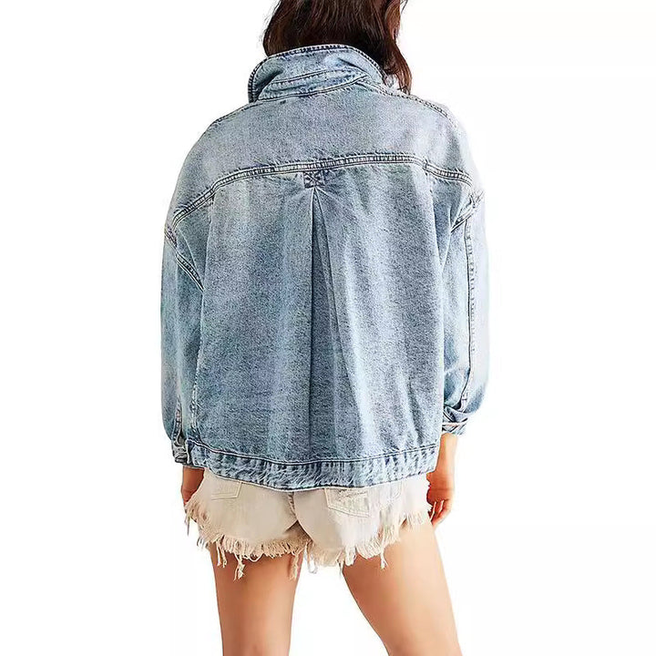 Women's casual denim jacket in oversized style with decorative fringes Mune Fashion