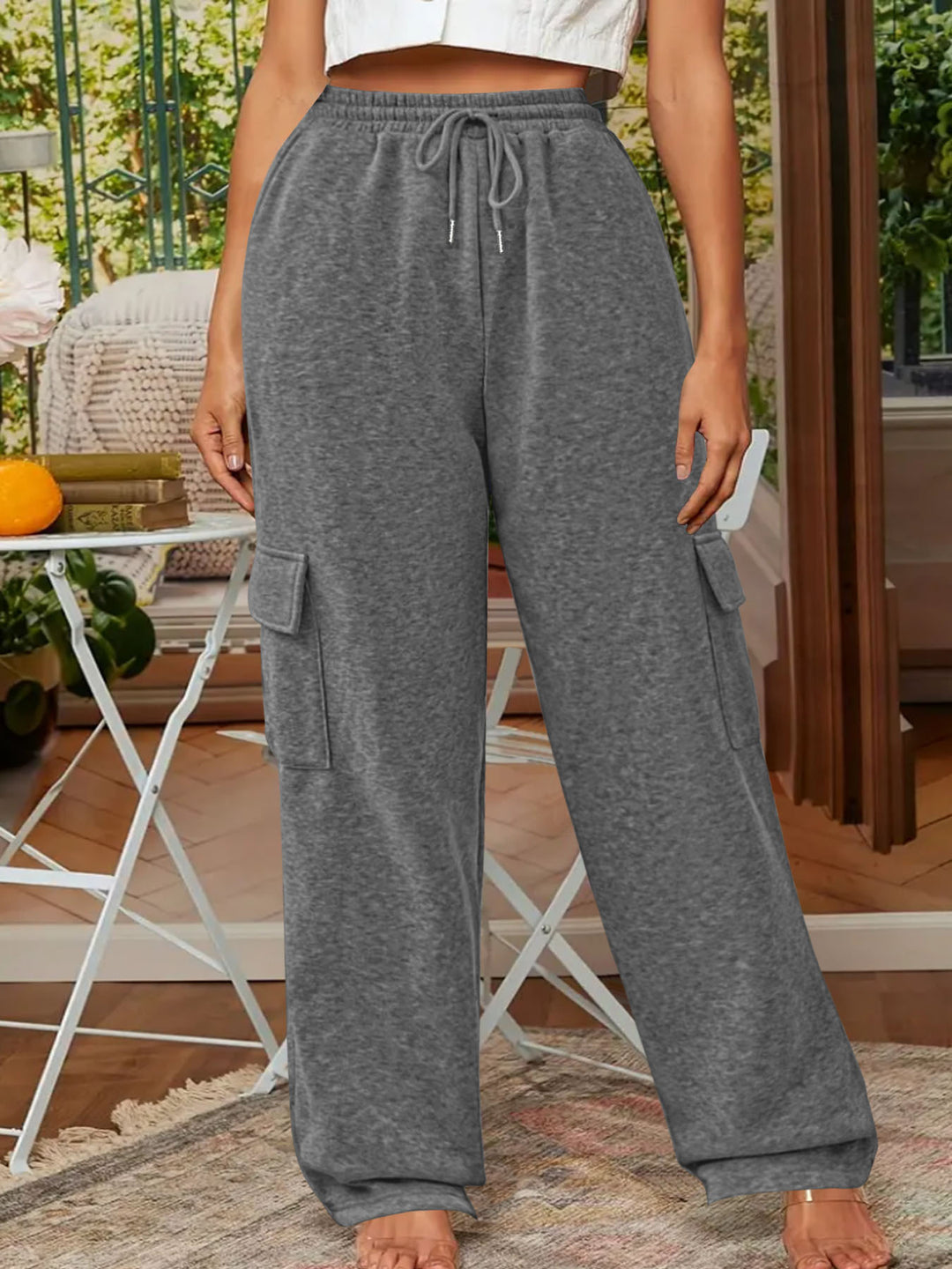 Women Soft Cargo Lounge Pants with Elastic Waist and Wide Leg Mune Fashion