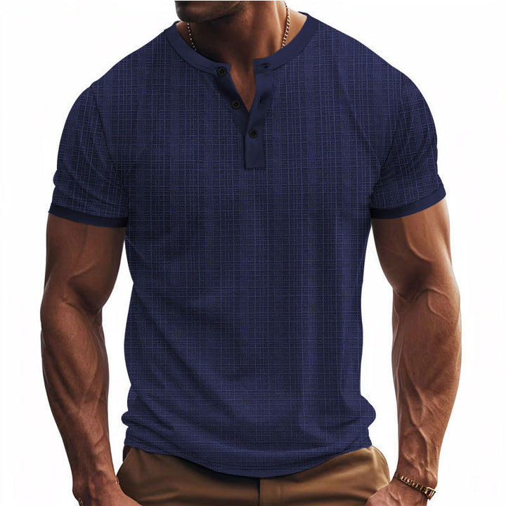 Men's short sleeve Serafino with triple button placket and finely knitted grid structure Mune Fashion