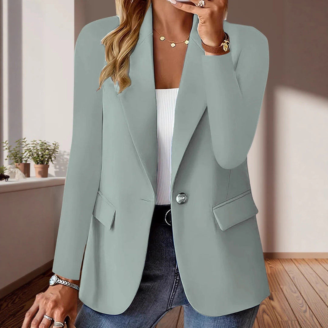 Women's Tailored Single-Button Blazer with Notched Lapel and Flap Pockets Drune