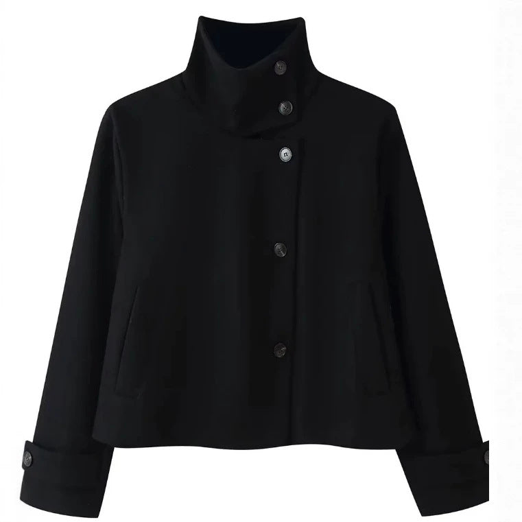 Women's short jacket in boxy cut with high standing collar and horn buttons Mune Fashion