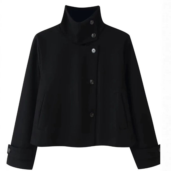 Women's short jacket in boxy cut with high standing collar and horn buttons Mune Fashion