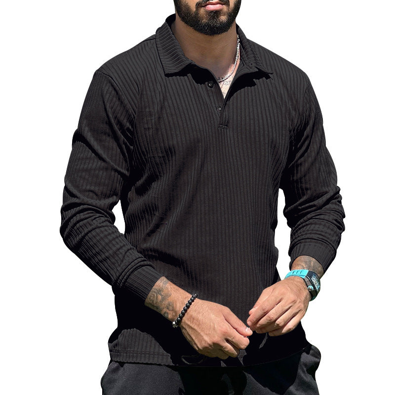 Men's ribbed long-sleeve polo with textured knit and half-button placket Mune Fashion