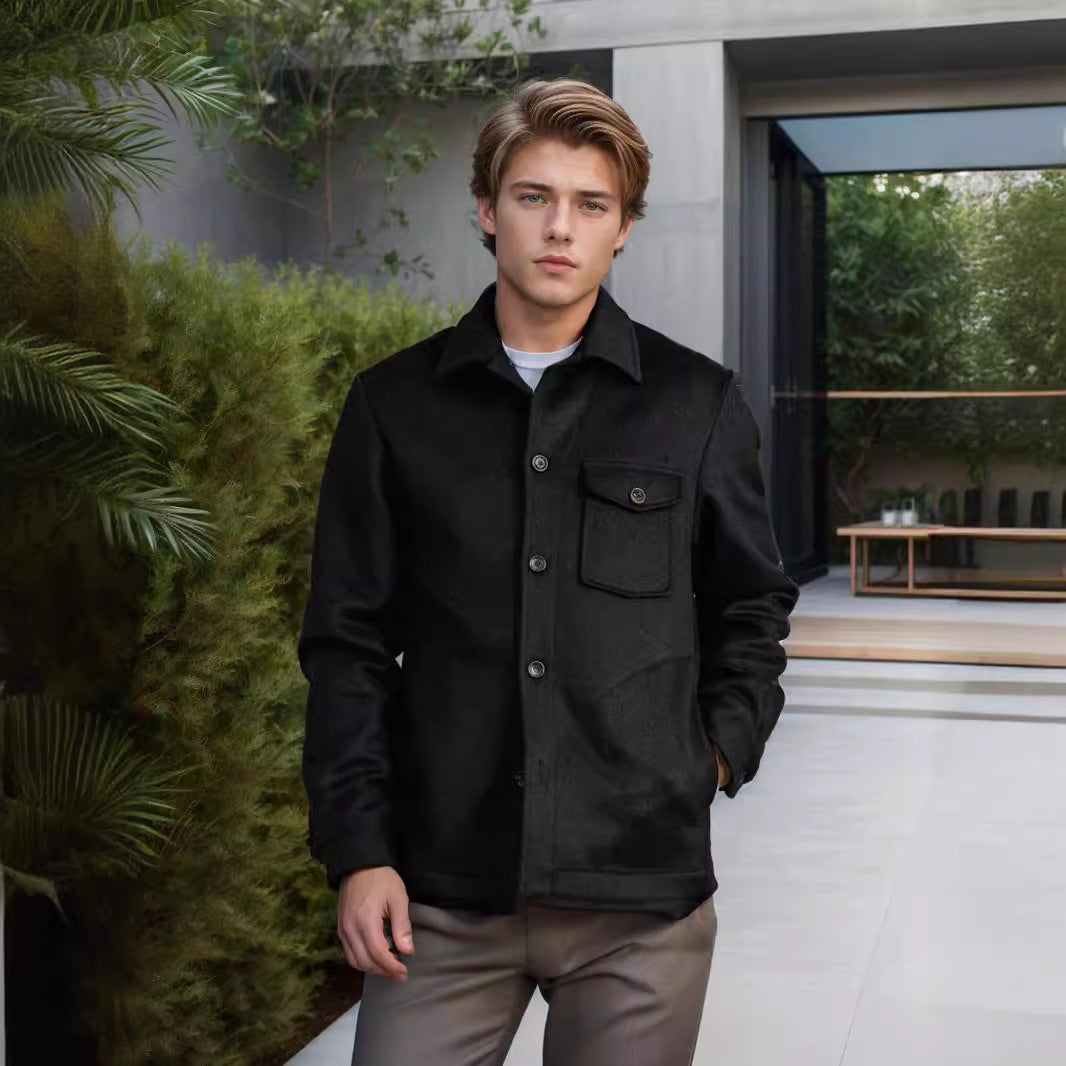 Men's wool blend work jacket with chest pocket and shirt collar Mune Fashion