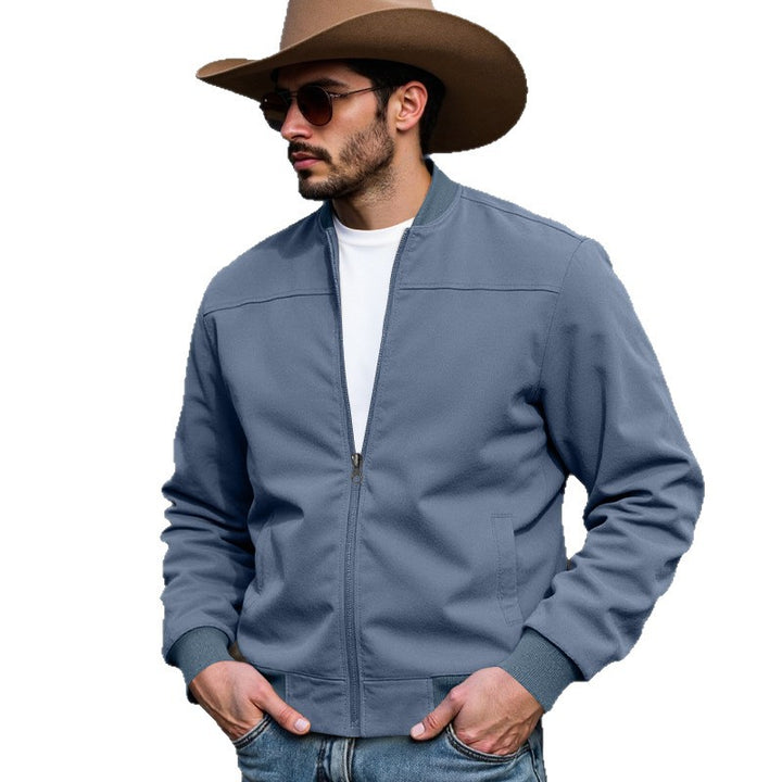 Men's faux suede bomber jacket with stand-up collar, ribbed cuffs, and side pockets Mune Fashion
