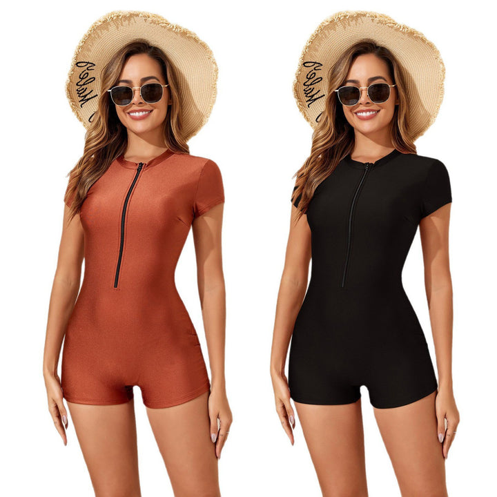 Ladies sporty short-sleeve swimsuit with zipper Mune Fashion