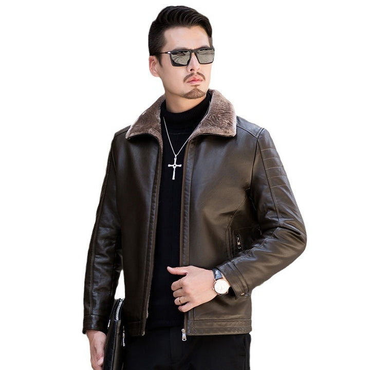 Men's faux leather transitional jacket with full teddy lining and foldable collar Mune Fashion