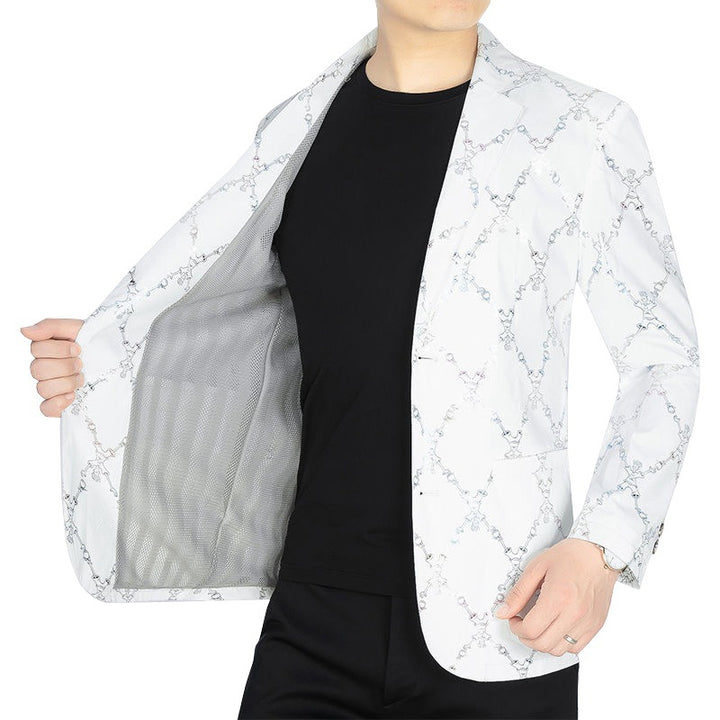 Men's Single-Breasted Casual Blazer with Artistic Scribble Print and Lightweight Lining Mune Fashion