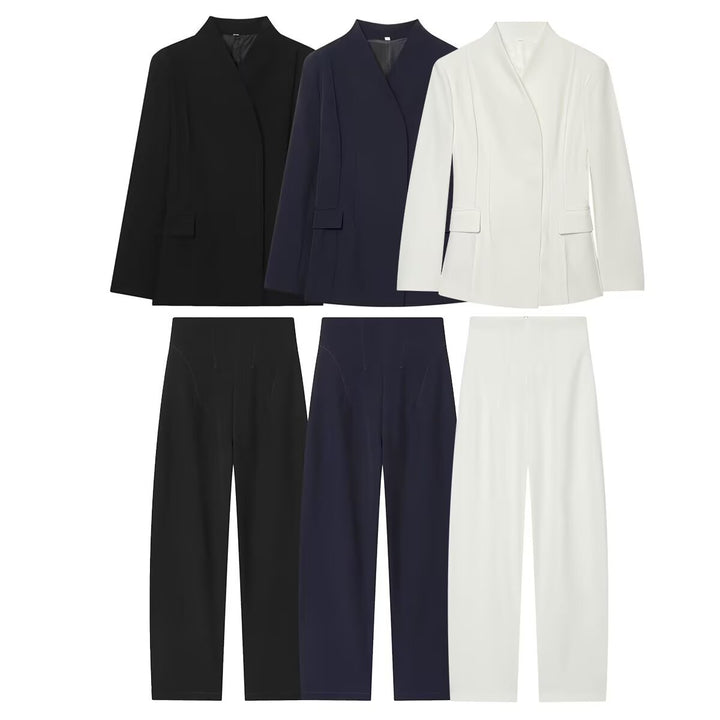 Women's Long Blazer with Concealed Button Placket and Flap Pockets Mune Fashion
