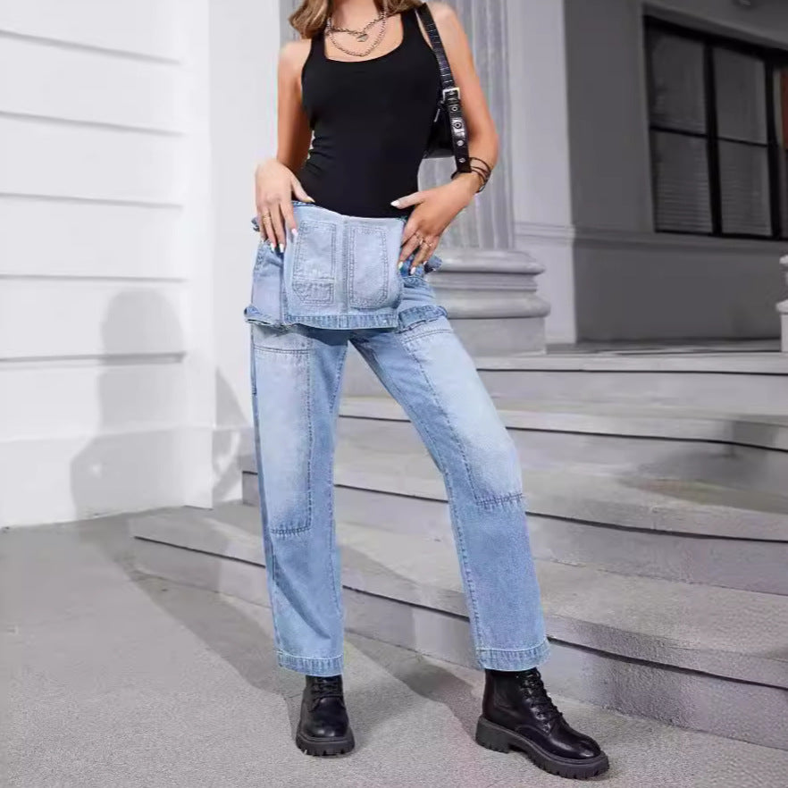 Women's denim overalls with wide leg, utility details, and high waist cut Mune Fashion