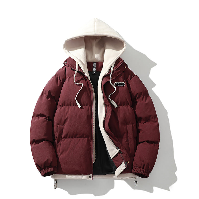 Men's Two-Layer Quilted Jacket with Removable Fleece Hood and Thermal Insulation Mune Fashion