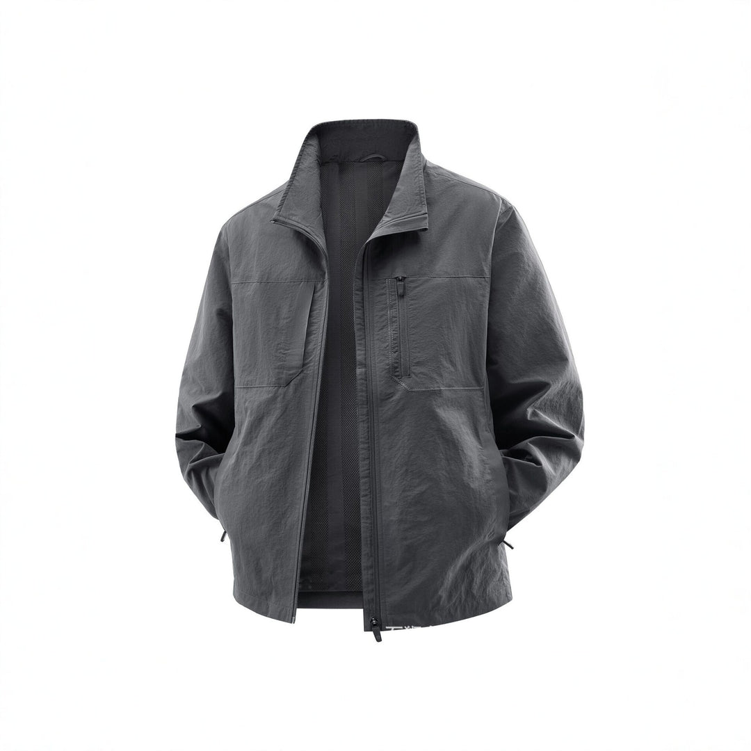 Men's Lightweight Field Utility Jacket with Mesh Lining, Stand-Up Collar and Zipper Pockets Mune Fashion