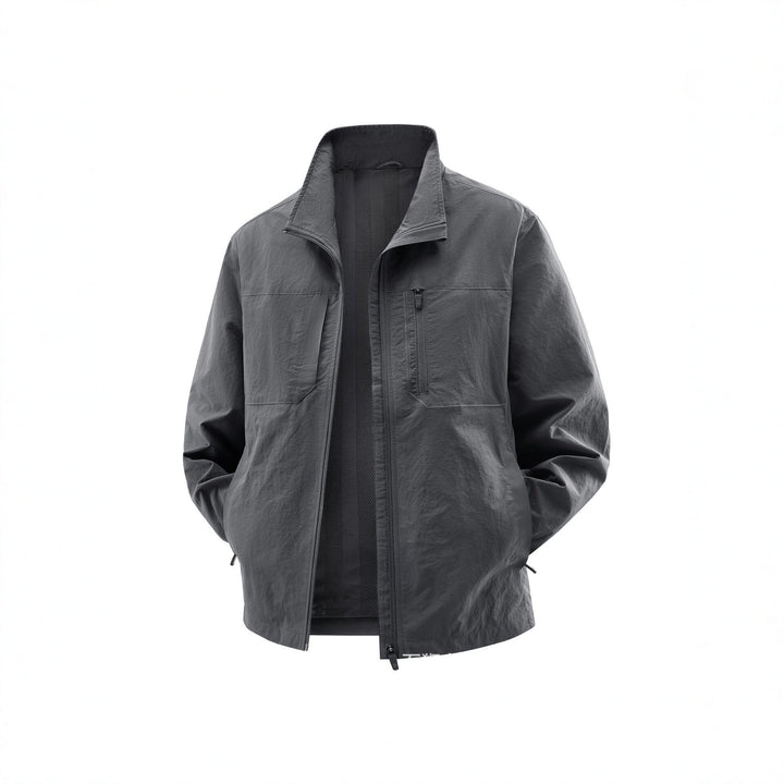 Men's Lightweight Field Utility Jacket with Mesh Lining, Stand-Up Collar and Zipper Pockets Mune Fashion