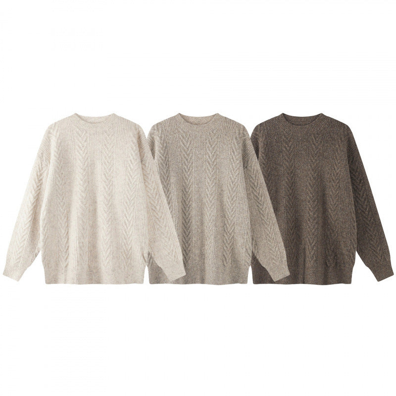 Unisex Oversized Chunky Knit Sweater with Herringbone Pattern and Round Neck Mune Fashion