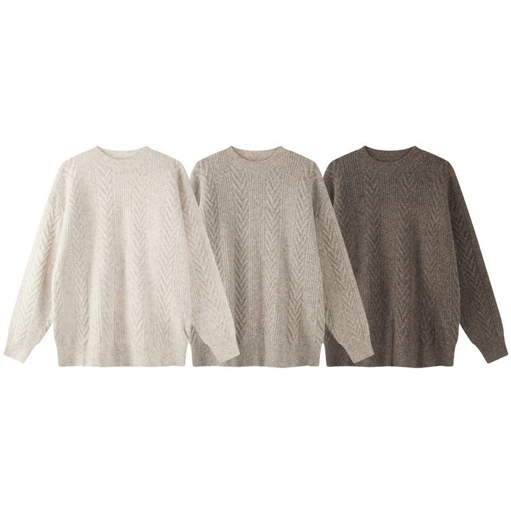 Unisex Oversized Chunky Knit Sweater with Herringbone Pattern and Round Neck Mune Fashion