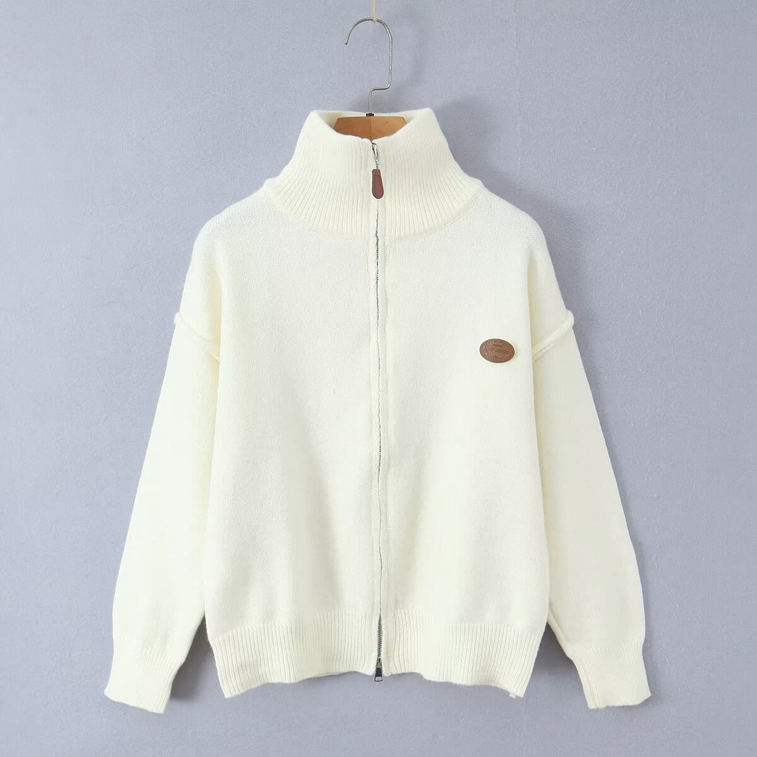 Women Oversized Zip Cardigan made of fine knit with high ribbed collar Mune Fashion