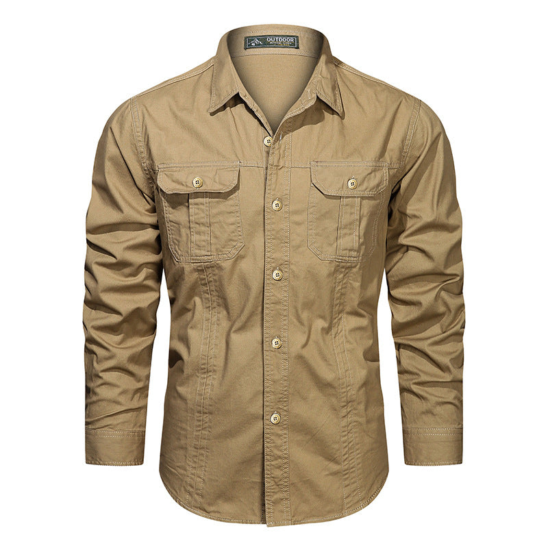 Men's long-sleeved cotton shirt with chest pockets and fitted cut Mune Fashion