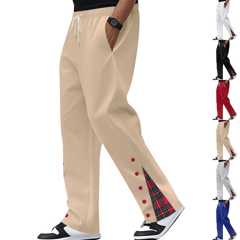 Men's loose joggers with drawstring waistband, snap button side slits and checked inner lining Mune Fashion