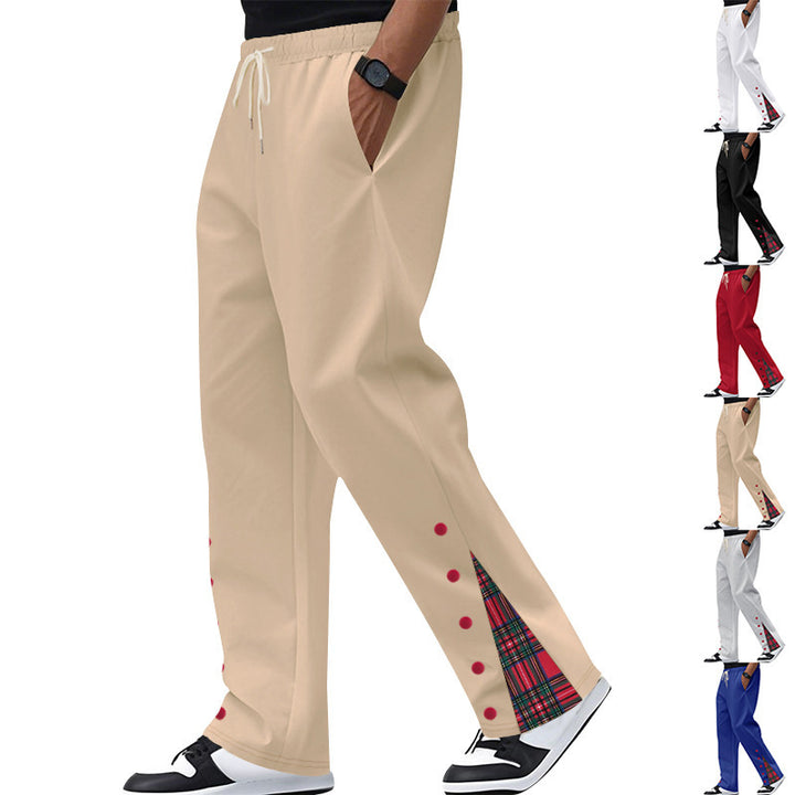 Men's loose joggers with drawstring waistband, snap button side slits and checked inner lining Mune Fashion