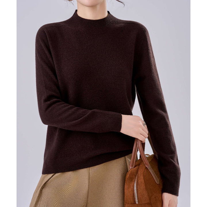 Women's Fine Fine Knit Sweater with Short Stand-Up Collar and Cashmere Look Mune Fashion