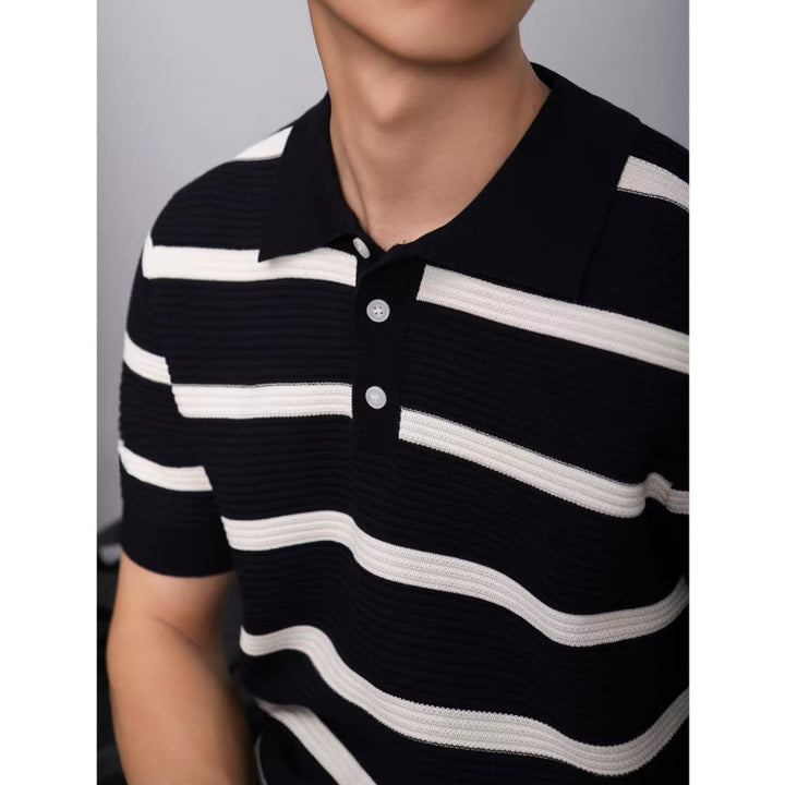 Men's Fashion Short Sleeve Polo Shirt with Knitted Pattern Mune Fashion