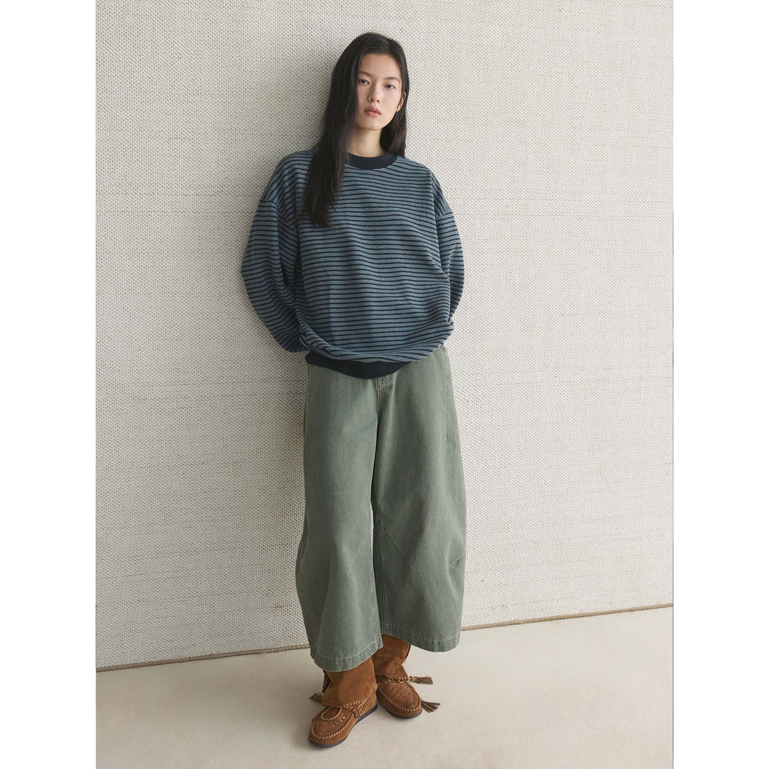 Women Oversize Striped Fine Knit Sweater with Dropped Shoulder Mune Fashion