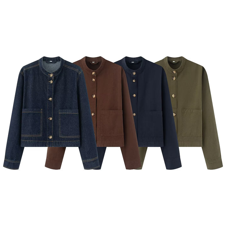 Women's short jacket with stand-up collar, boxy-cropped silhouette and patch pockets Mune Fashion
