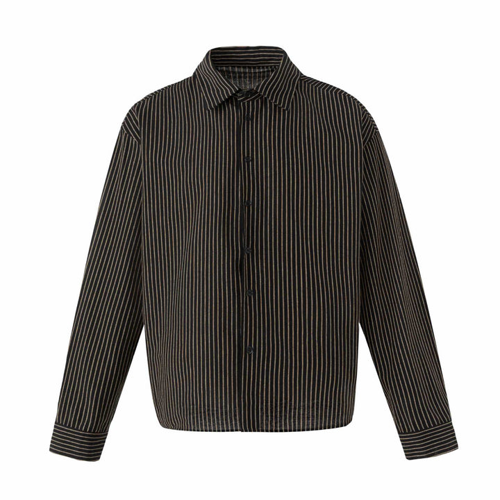 Women's Oversized Shirt Blouse with Fine Stripes and Kent Collar Mune Fashion