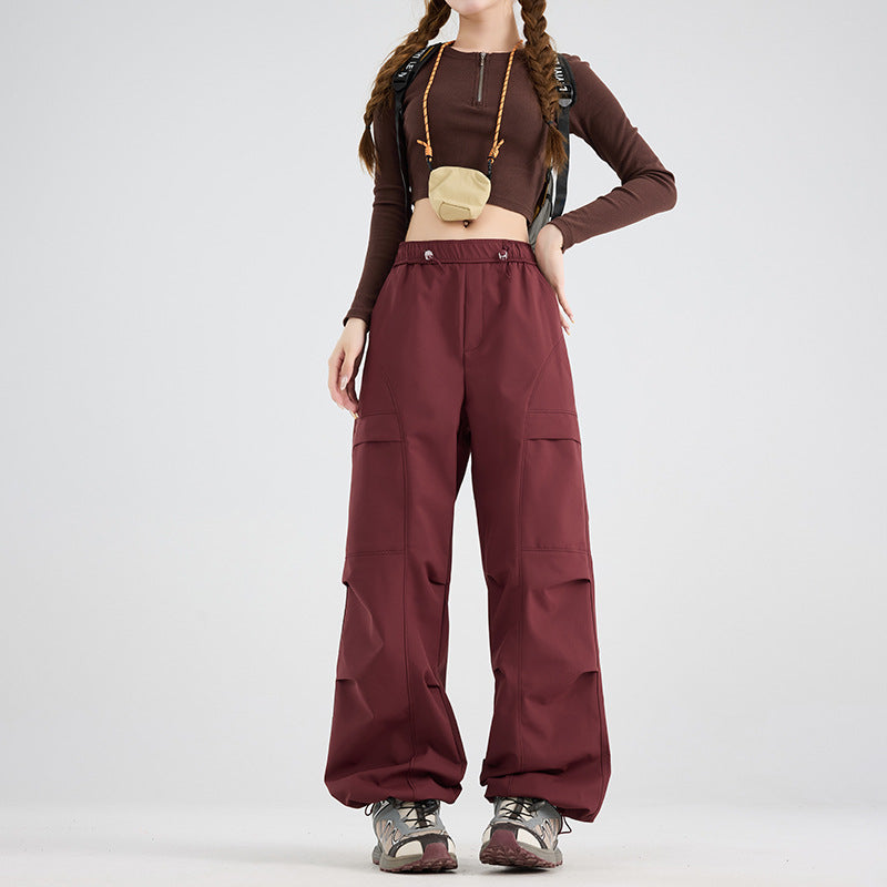 Women's Wide Cargo Pants with Elastic Waistband, Drawstring and Utility Pockets Mune Fashion