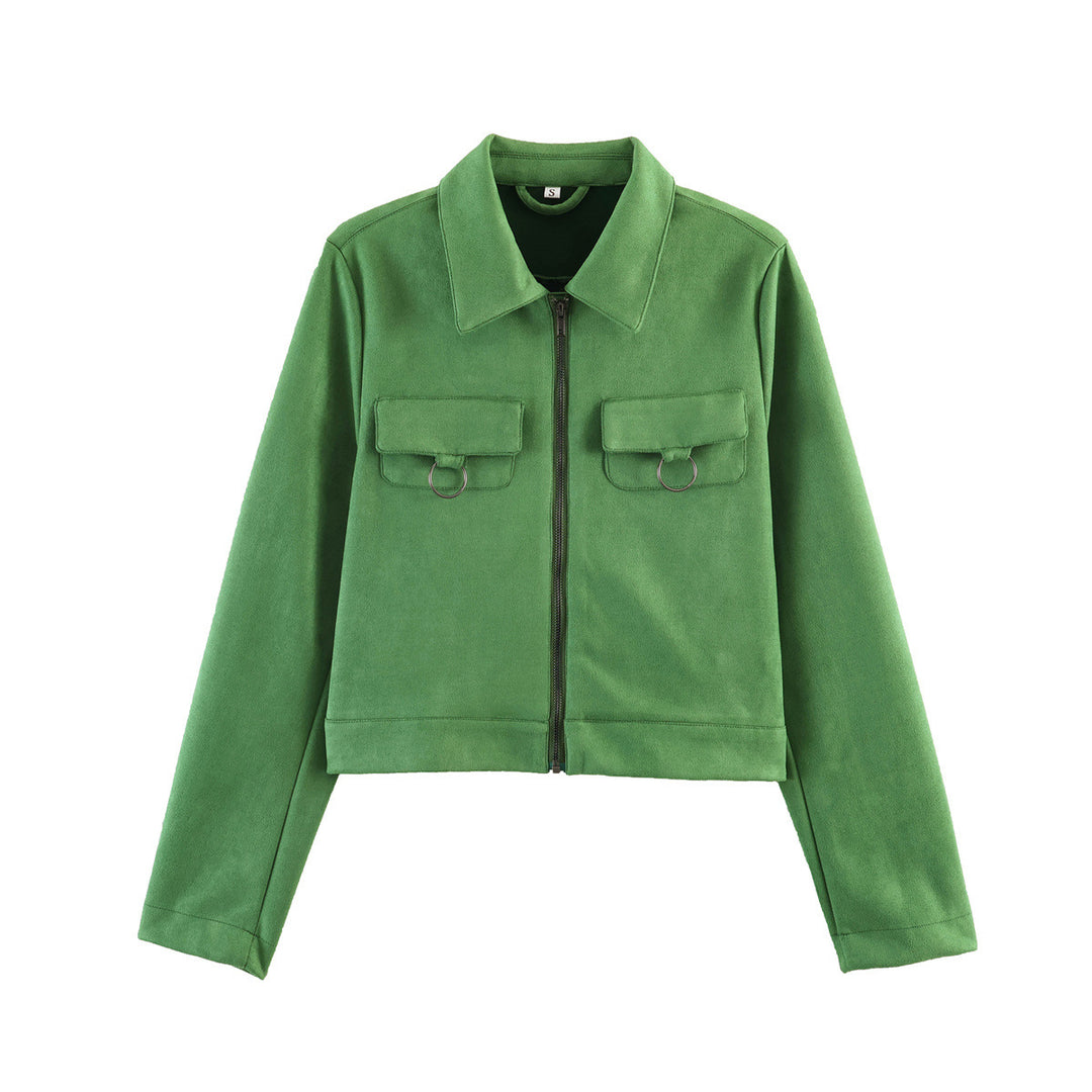 Ladies short cut velour jacket with breast pockets and zipper Mune Fashion