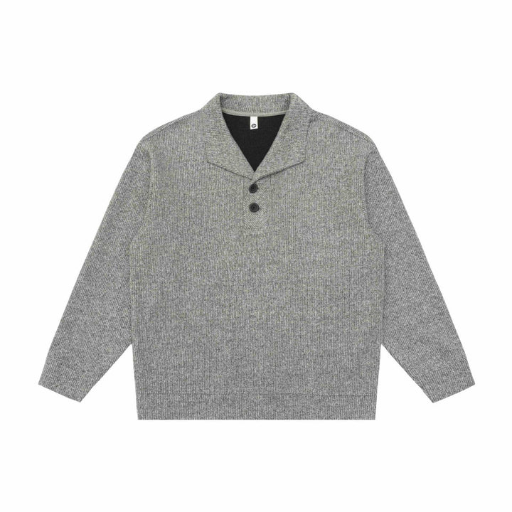 Unisex Fine Shawl Collar Sweater with Half Button Placket and Ribbed Hem