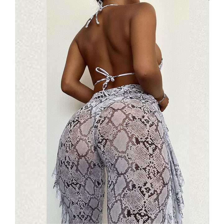 Women's bikini set with sophisticated snake pattern and flouncy skirt Mune Fashion