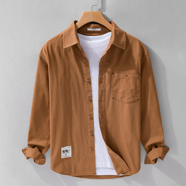 Men's Open Cotton Overshirt in Layering Look with Applied Chest Pocket Mune Fashion