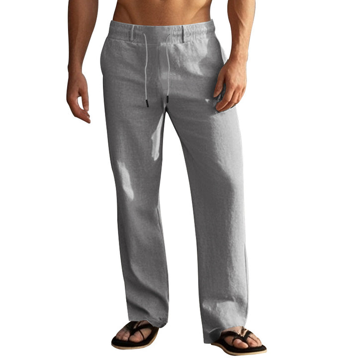 Men's lightweight linen lounge pants with elastic drawstring waistband, drawstring, and wide leg Mune Fashion