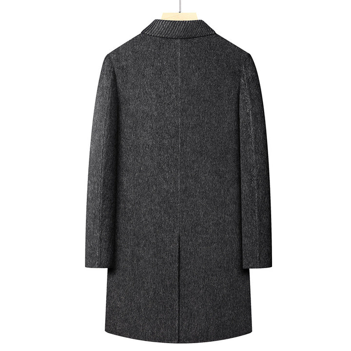 Men's Long Double-Breasted Wool Blend Coat with Textured Lapel Mune Fashion